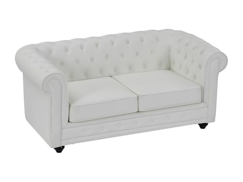 Vente-unique - Canapé 2 Places en Simili Blanc Chesterfield