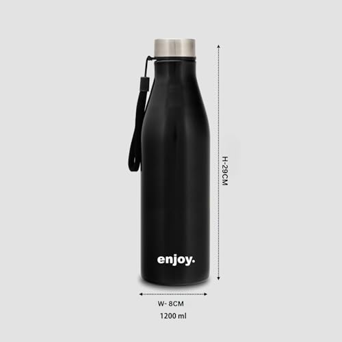 Image of Clay Craft VACBOTT Bingo Single Walled Non Insulated Water Bottle-1200ML, 5-Piece(Black) Leak Proof | Easy Grip |Easy To Carry| Gym Bottle | Home | Kitchen | Hiking | Treking Bottle | Travel Bottle