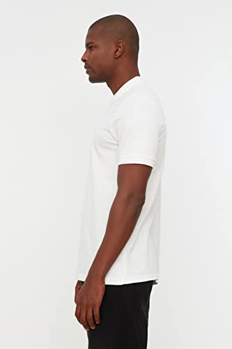 Trendyol Man White Slim/Slim Cut Striped Collar Basic 100% Cotton Polo Neck T-shirt TMNSS20PO0009,White 3XL