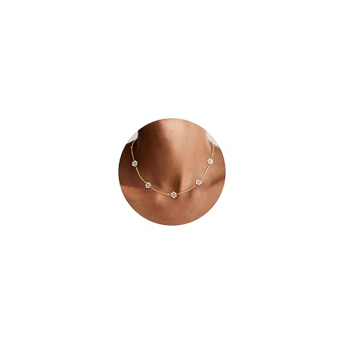 Ursteel Daisy Pearl Necklace for Girls 14K-Gold-Plated Pearl Necklace for Women Gift for Tween Teenage Teen Girl Gifts Trendy Stuff 8 9 10 11 12 13 14 Year Old Girl Birthday Gift