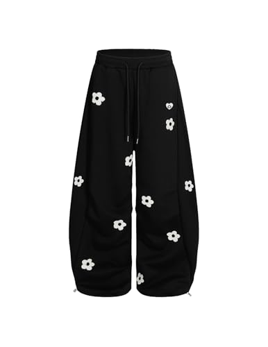 Aelfric Eden Baggy Wide Leg Sweatpants Flower Embroidery Casual