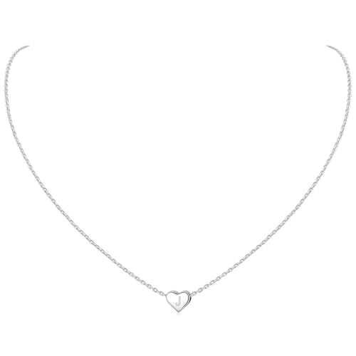 ChicSilver 925 Sterling Silver Heart Initial Necklaces for Women -Dainty Personalized Heart Pendant Letter Alphabet Necklace for Women