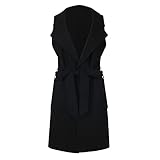 Wollweste Damen Modischer einfarbiger Weste Mantel Temperament Lange Weste Jacke mit Schärpen Ärmellose Wolljacke mit Revers Frühling Herbst Wintermantel Winterjacke Straßen Hipster Übergangsjacke