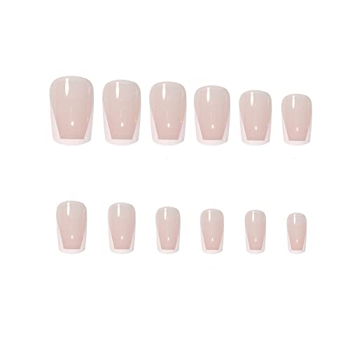 24 Piezas de Uñas Postizas Francesas Corto, Kit de Uñas Postizas Francesas, Natural Francés Nails, Cubierta Completa Uñas Postizas Natural para Mujeres Niñas