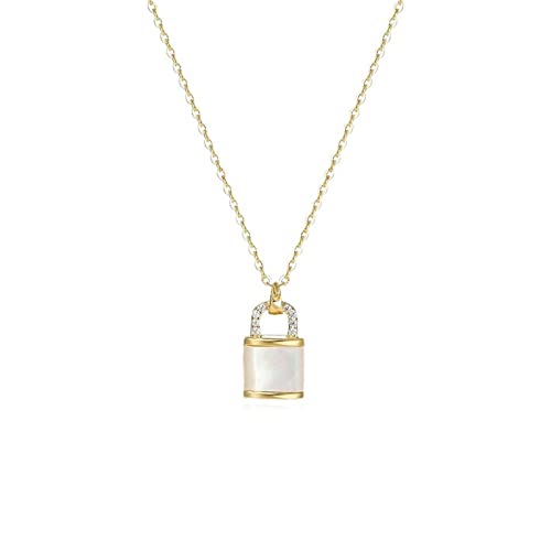 JQQJZLC Collar Delicado Collar de Concha de Plata 925 Collar con Colgante en Forma de Cerradura Creativa Collar Decorativo de Lujo Ligero Collares para Regalo de Mujer