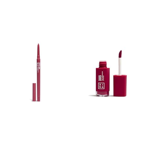 Image of 3INA MAKEUP - The Automatic Lip Pencil 254 + The Longwear Lipstick 385 - Dark pink nude Waterproof Lip Liner + Burgundy Long Lasting Matte Lipstick with Hyaluronic Acid - Vegan - Cruelty Free