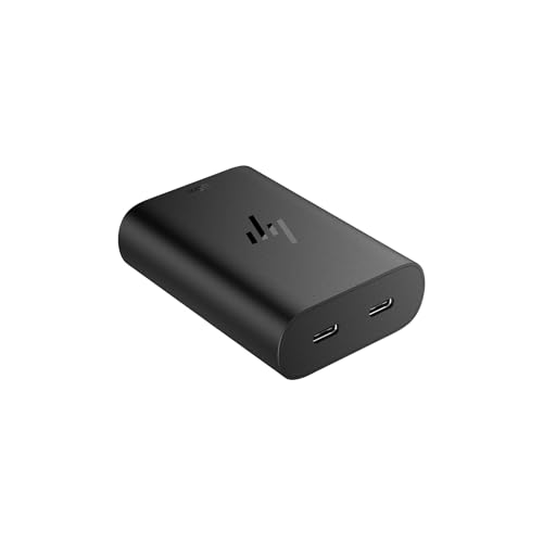 Chargeur Officiel HP 65W GaN USB‑C – Double Port USB‑C, Charge Rapide PD/PPS/QC, Compact 20% Plus Petit, Universel Ordinateur Portable & Smartphone – Câble USB‑C Inclus