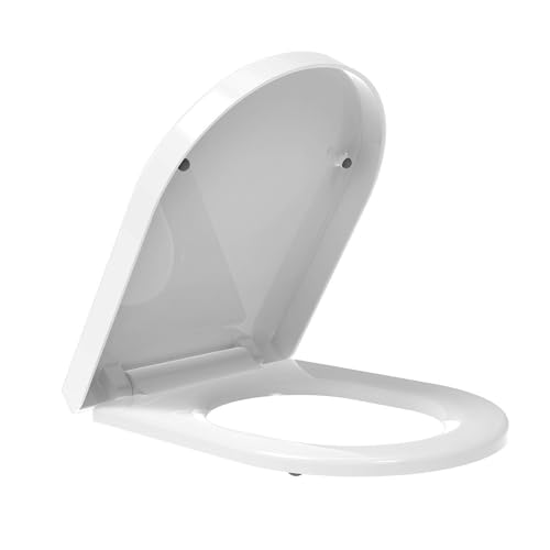 Mass Dynamic White Toilet Seat, Anti-slam Soft Close Toilet Seat, Quick Release Cleaning, Top Fix Easy Installation, Standard D Shape Toilet Seat (460mm x 360mm)