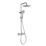 💧 Hochwertige Materialien: Das Brauseset mit konstanter Temperatur besteht aus einer hochwertigen Zinklegierungsschale und einem PPA-Innenkern, einem offenen Stangenset aus Edelstahl, einem ABS-Top-Spray und einer Handbrause mit drei Funktionen. Chrom-Finish langlebig und leicht zu reinigen.
