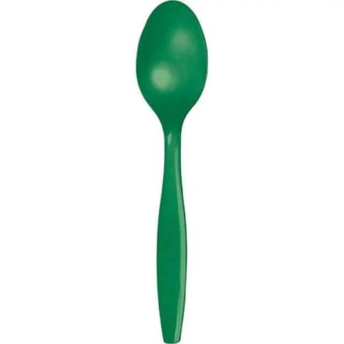 Creative Converting 10561 Touch of Color Premium 24 Count Plastic Spoons, Emerald Green