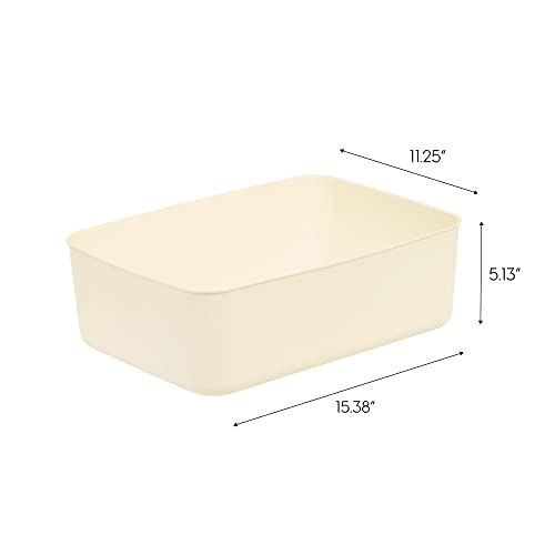 Iris Usa Plastic Modular Basket Bin & Lid, Medium, 4-Pack, Stackable Lidded Storage Organizer Bins For-Kitchen-Bathroom And Bedroom, Off White #TOP1