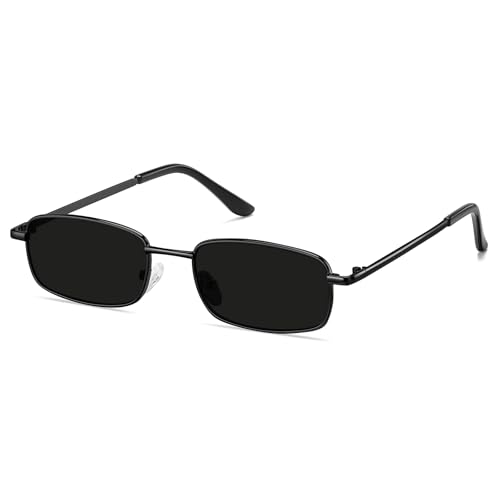 AOJINOJO Small Y2k 90s Rectangle Sunglasses Womens Mens Trendy Retro Narrow Square Sun Glasses(Black/Grey)