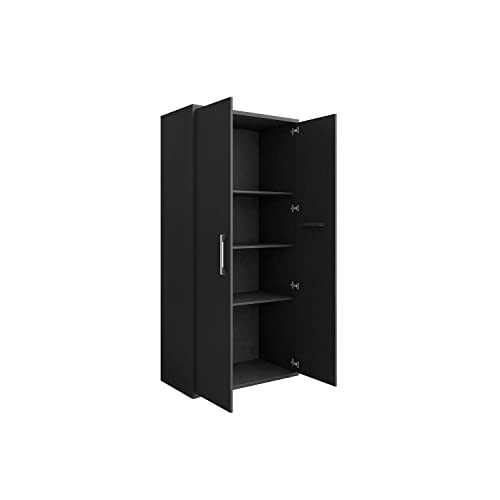 Image of Manhattan Comfort Eiffel 73.43 inch Tall Garage Cabinet with 4 Adjustable Shelves, Soft Close Doors and Stainless Steel Legs, Wooden Storage for Kitchen Pantry, Office, Laundry and Shop, Black Matte