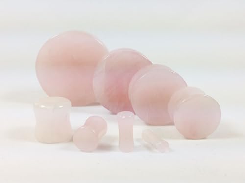 PAIR of Rose Quartz Organic Stone Plugs Gauges - up to 38mm available!4