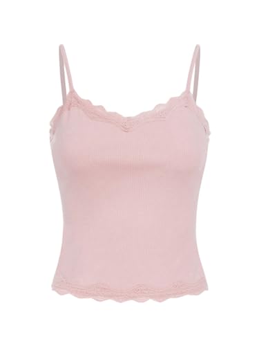 Image of SOLY HUX Girl's Lace Trim Camisoles Ribbed Spaghetti Strap Crop Tank Tops