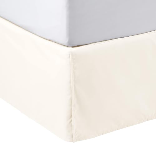 Image of Amazon Basics Lightweight Pleated Bed Skirt, Machine Washable, Wrinkle and Fade Resistant, Queen, Off White, (Pack of 8)