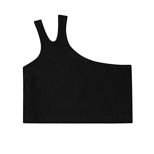 Toddler Girls Tank Tops Solid Ribbed One Shoulder Crop Tops Baby Tees Sleeveless Cotton Athletic Sports Dance Undershirt