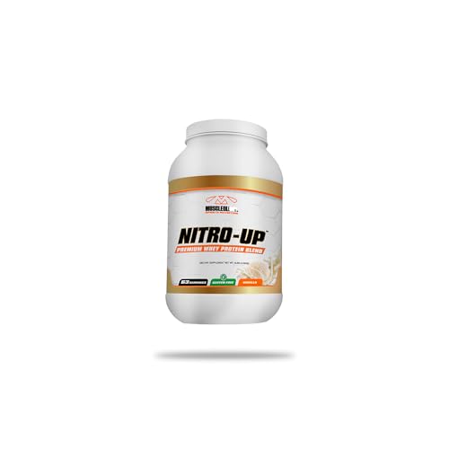 Image of MUSCLEOLOGY Nitro-Up Whey Protein Blend - 25g Protein, BCAAs, EAAs & Digestive Enzymes - Vanilla, Chocolate, Cookies & Cream - 2lb & 5lb (2Lbs, Vanilla)