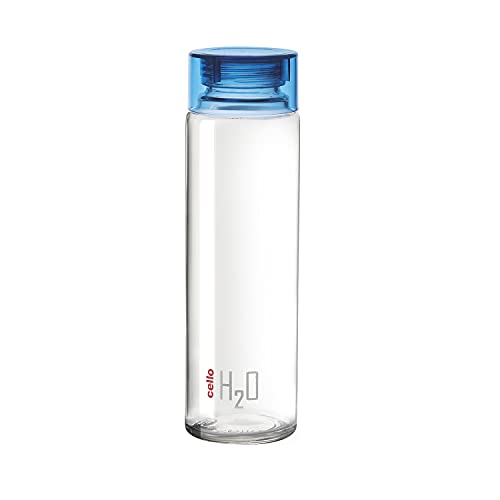 CELLO H2O Glass Fridge Water Bottle with Plastic Cap Set of 3, 920ml, Blue | Leakproof & Durable | Wide Mouth, Easy To Clean | Multi Set Glass for Kitchen, Home, Office, Gym, Travel