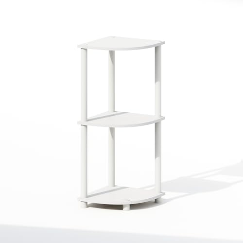 Image of Furinno Turn-N-Tube Corner Shelf, 3-Tier Corner Bookshelf, White | Display Storage Shelves with Open Shelves, for Organization and Storage, Living Room, Home Office, Garage