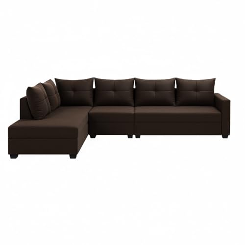 Image of SOCOZI Oriana 6 Seater LHS L Shape Sofa Set | Soft Velvet Suede Fabric | Modern Design | Plush Comfort Cushions for Living Room (Dark Brown)