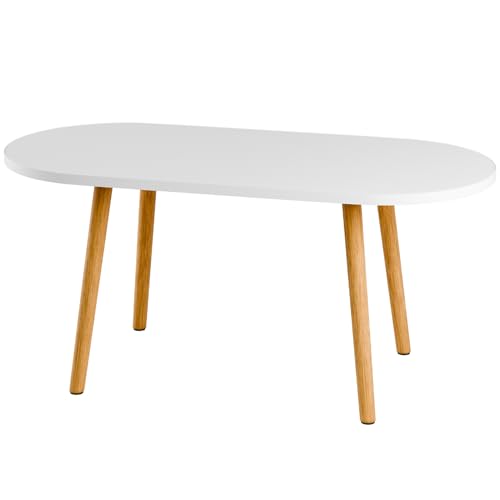 Petite table basse blanche salon avec bords arrondis pour espace réduit