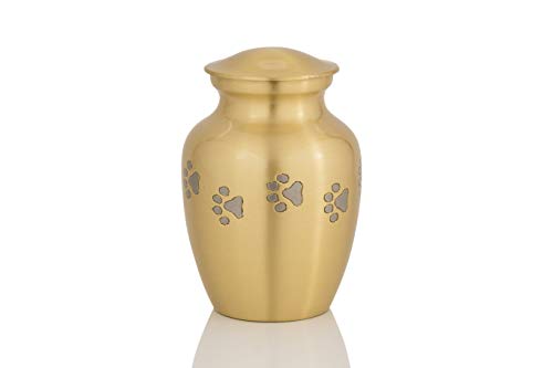 Enshrined Memorials Cremation Urn for Ashes - Cerberus Series Affordable Brass Handcrafted Pets Dogs Cats Funeral Burial Small 6 inch Paw Prints