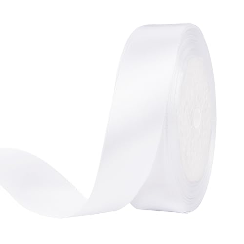 25 Yard White Satin Ribbon Roll 1 Inch Fabric Ribbon for Craft Bows Rose Bouquet Holiday Gift Wrapping Party Decoration