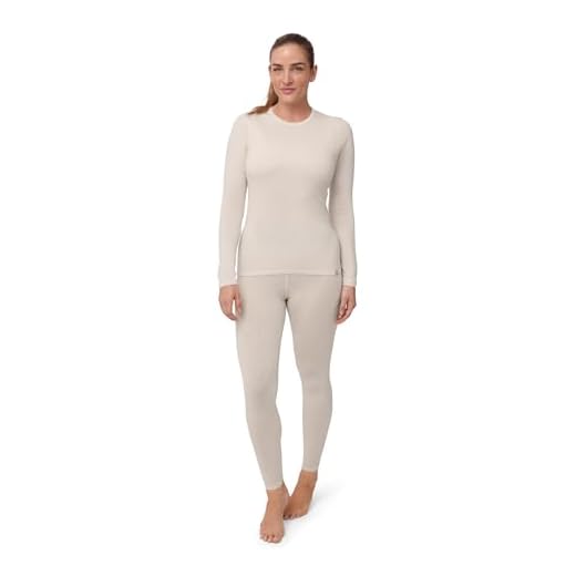 DANISH ENDURANCE Maglia e Pantaloni Termici Donna, Completo in Lana Merino Premium per Sci, Trekking, Bianco Sporco, L