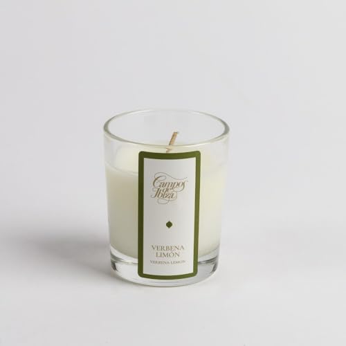 Mini Vela Perfumada Esencias de Verbena Limón Campos de Ibiza – 75 g – Cera Vegetal – Eco-Friendly – Hasta 20 Horas de Ambiente