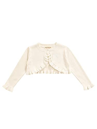 Little Girls Knitted Bolero Cardigan Long Sleeve Ruffled One Button Sweater Crop Top Fall Shrug Cover Up