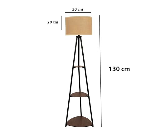 Image of AKWAY Bamboo Tripod Floor Lamp for Living Room Cane Floor Lamp for Home Rattan for Living Room Standing Lamp Wooden Floor Standing lamp for Bedroom (Bulb Not Included) (Tripod Shelf Jute 12 inchx8 inch)