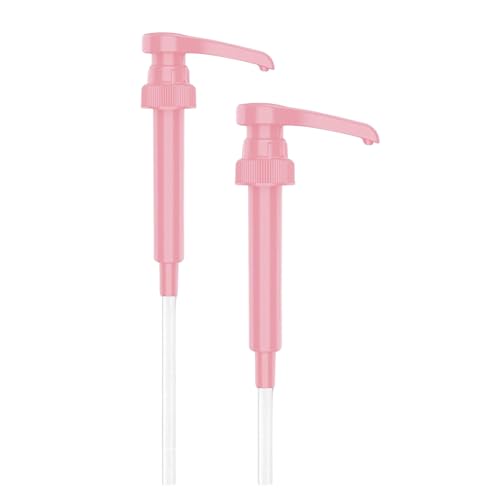 Image of Syrup Pump, Compatible with 750ml Torani, Davinci & Skinny, 2-Pack, Pink | Leak-free, 1 /4oz precision pump with locking nozzle. Great for coffee bar accessories, dirty soda stations & dessert sauces