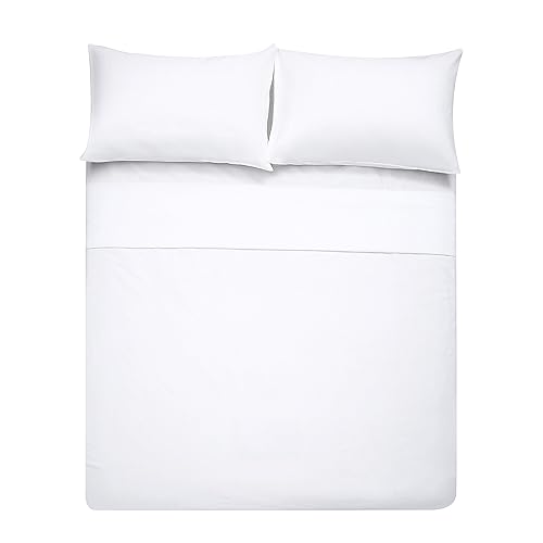 Image of 4 Piece Bed Sheet Set (Queen,White) 1 Flat Sheet,1 Fitted Sheet and 2 Pillow Cases,Brushed Microfiber Luxury Bedding with Deep Pockets