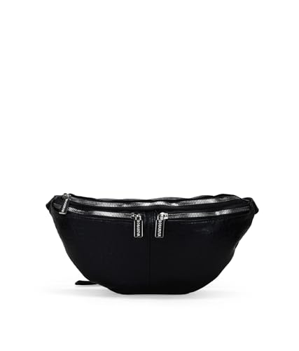 Sac banane noir avec texture granuleuse et fermetures éclair avant