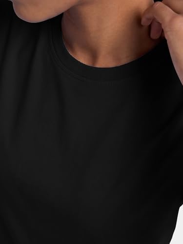 Image of Enamor Short Sleeve Crew Neck Regular Length Basic Crew T-Shirt for Women - Slim Fit, Soft and Breathable Stretch Cotton - E047