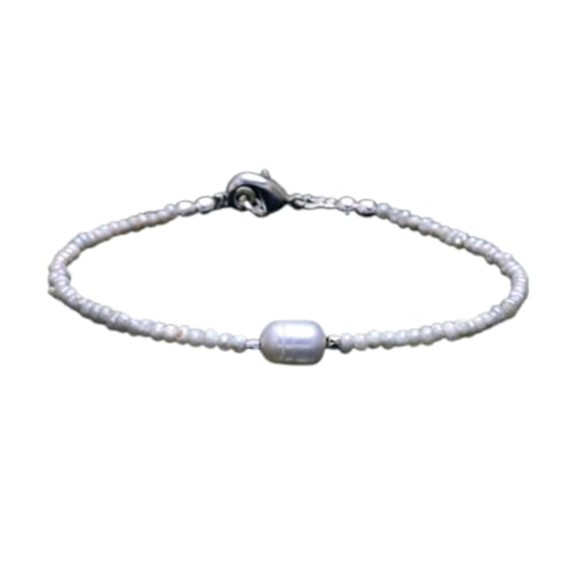 Fresh Water Pearl Rondelle Beaded Bracelet with Silver Lock, Adjustable