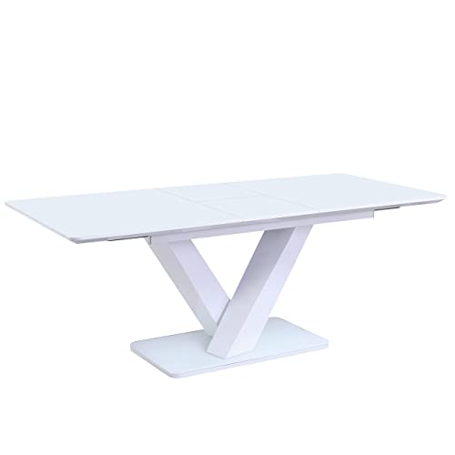 Casa Vital Table de salle à manger extensible Arenada 160 - Blanc - 120/160x90x77cm - Table de salle à manger - Base en verre blanc - Plateau en verre - Dépouillé - Charge moyenne : 65 kg