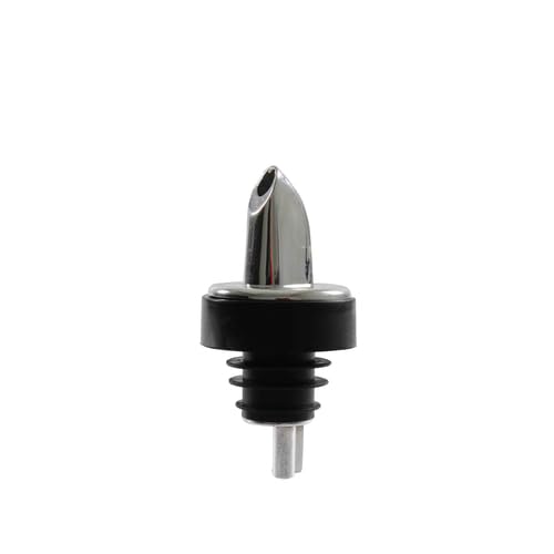 FSE PLPR506S Liquor Pourer, Free Flow, with Soft Black Collar, fits Standard 750ml Liquor Bottle, Chrome, Pack of 12