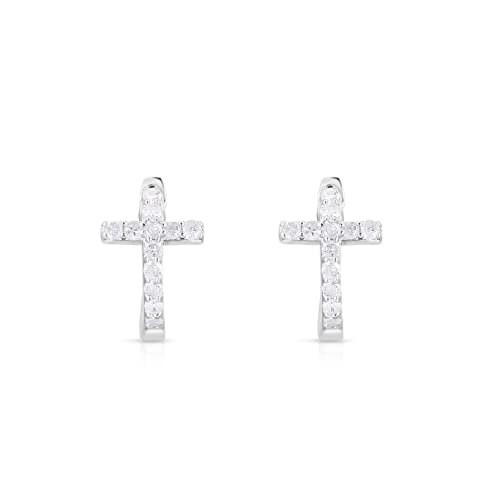 Natalia Drake Tiny Cross Huggie 1/4 Cttw Diamond Hoop Earrings for Women in Rhodium Plated 925 Sterling Silver4