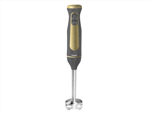 Bestron Batidora de inmersión, mezclador de 2 velocidades y mango ergonómico, con función turbo de más de 14.000 rpm, varilla extraíble, material: acero inoxidable, color: oro/antracita