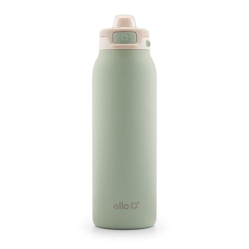 Ello Pop & Fill 32oz Stainless Steel Water Bottle with Quick Fill Technology, Double Walled and Vacuum Insulated Metal, Leak Proof Locking Lid, Sip and Chug, Reusable, BPA Free, Pistachio