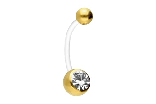 PIERCINGLINE flexibles Bauchnabelpiercing aus Teflon für Schwangerschaft individuell kürzbar in Goldfarben Kristallklar