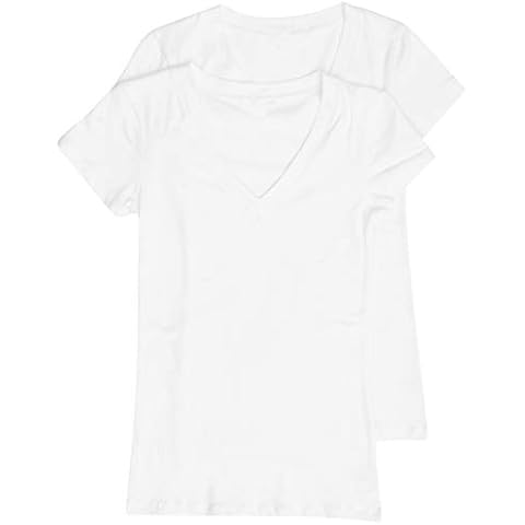 2 Pack Zenana Women's Basic V-Neck T-Shirts Large White, White Cover