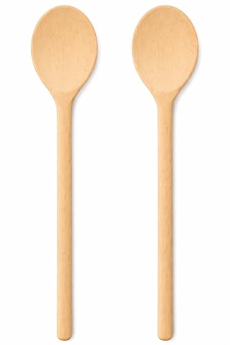 teemando® 2 X stabiler Marken-Kochlöffel aus Holz, 30 cm, ovaler Kochlöffel zum Kochen und Backen, garantiert unkaputtbar bei normaler Anwendung