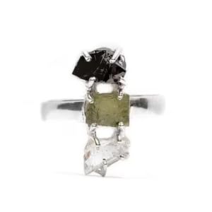 Moldavite, Herkimer & Black Tourmaline Ring Natural Moldavite 925 Sterling silver Handmade Jewelry with Gemstone From Czech Republic (13)