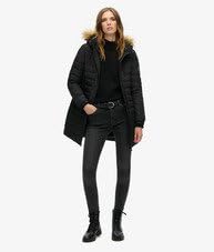 Superdry COAT FUJI HOODED MID LENGTH PUFFER Black 10 Femme, Noir, 38