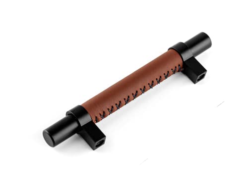Brute Strength, Furniture Handles, Steel & Full Grain Leather, 96mm Hole Spacing, Black & Brown, Pack of 4 - Image 2