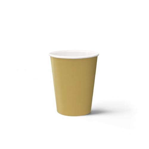 PAW - Vasos Desechables Cafe (250 ml) I Paquete de 8 I Vasos de Cartón Ideal para Bodas, Fiestas Infantiles, Cumpleaños, Celebraciones I Impresión de Vasos de Papel al Agua I Monocolor Dorado