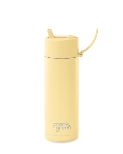 Frank Green - Ceramic Reusable Bottle - Stainless Steel Insulated Water Bottle With Straw, Flip Straw Lid - 20oz - Buttermilk